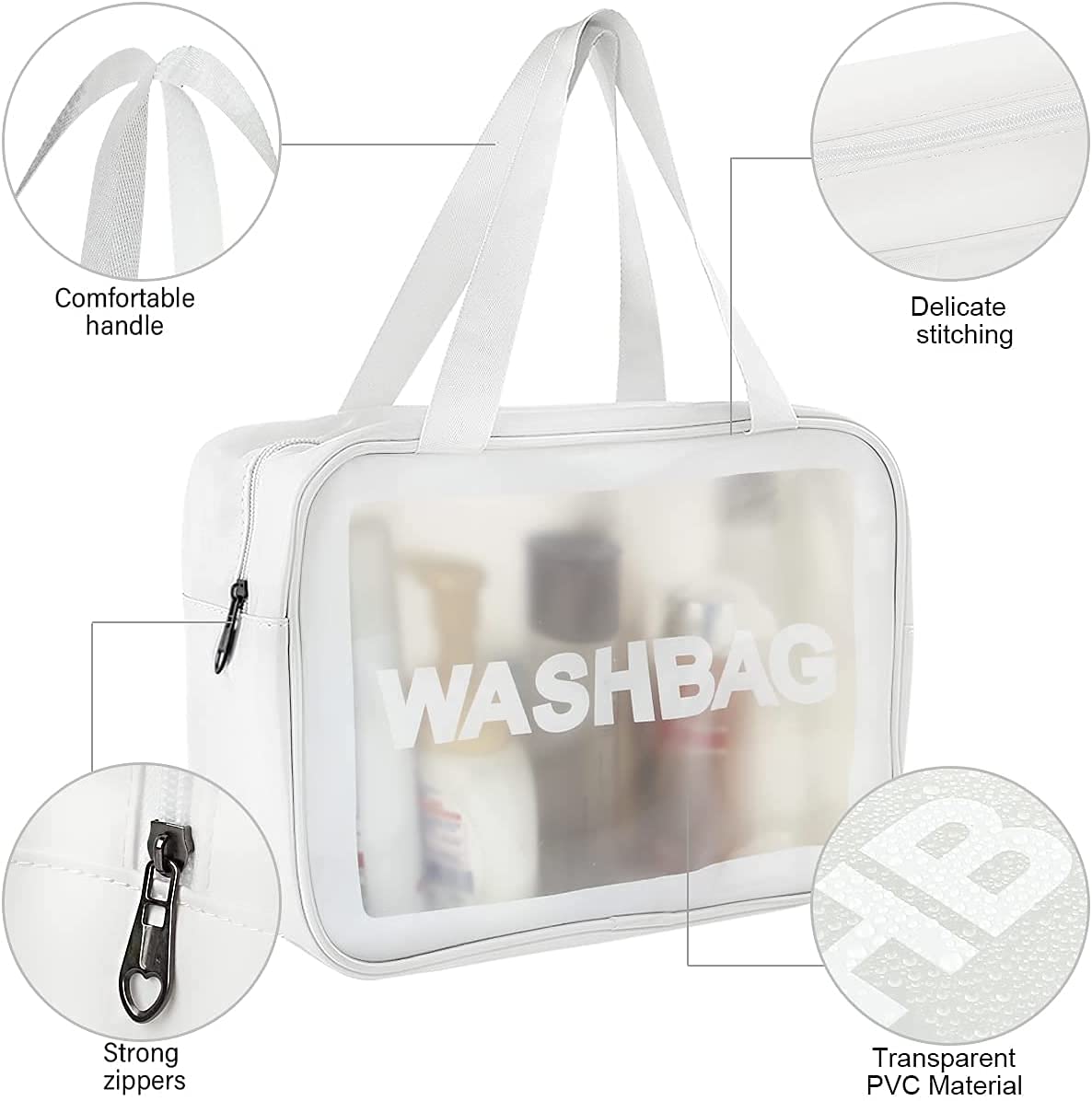 deevudi Clear Toiletry Bag, Wash Make Up Bag PVC Waterproof Zippered Cosmetic Bag, Portable Carry Pouch for Women Men (Set of 3 Bag Black)
